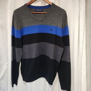 Mens‎ US POLO ASSN Long Sleeve V Neck Sweater Blue Gray Black Size Large